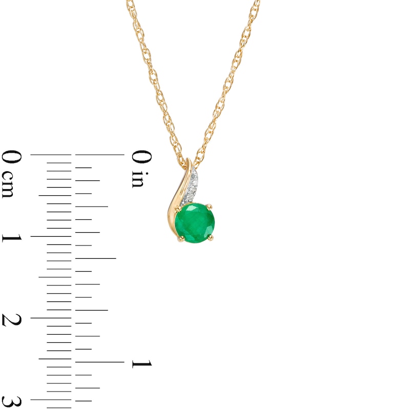 Main Image 3 of 5.0mm Emerald and Diamond Accent Flame Pendant in 10K Gold