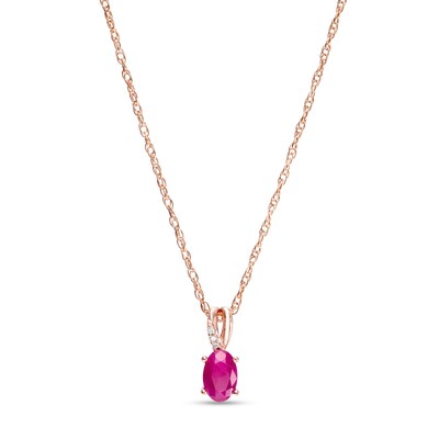 Oval Certified Ruby and Diamond Accent Split Bail Pendant in 10K Rose Gold