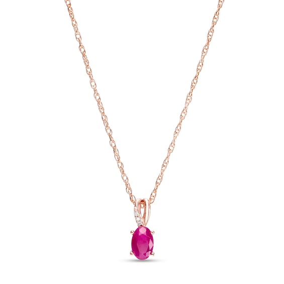Oval Certified Ruby and Diamond Accent Split Bail Pendant in 10K Rose Gold