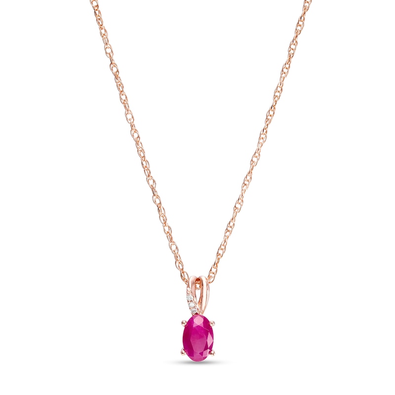 Main Image 1 of Oval Certified Ruby and Diamond Accent Split Bail Pendant in 10K Rose Gold