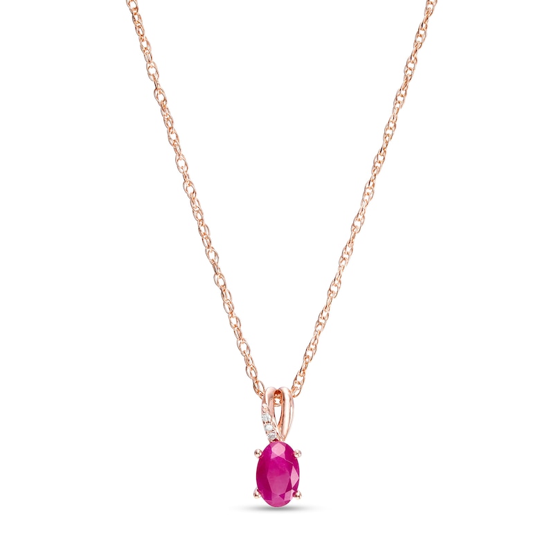 Oval Ruby and Diamond Accent Split Bail Pendant in 10K Rose Gold