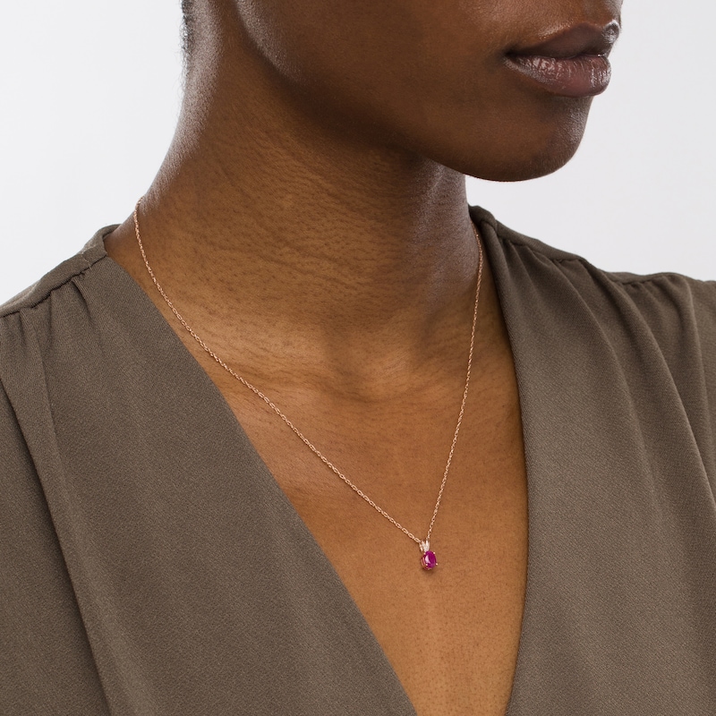 Oval Ruby and Diamond Accent Split Bail Pendant in 10K Rose Gold