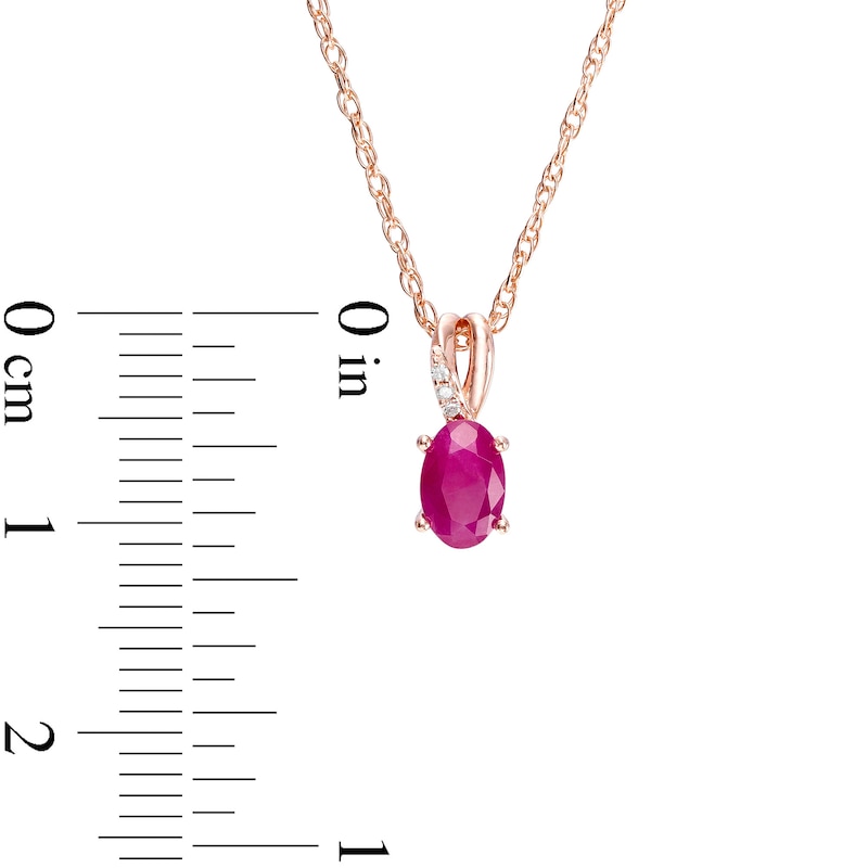 Oval Ruby and Diamond Accent Split Bail Pendant in 10K Rose Gold