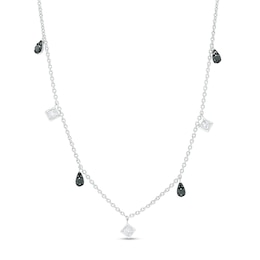 0.45 CT. T.W. Multi-Shaped Black and White Diamond Alternating Station Necklace in Sterling Silver
