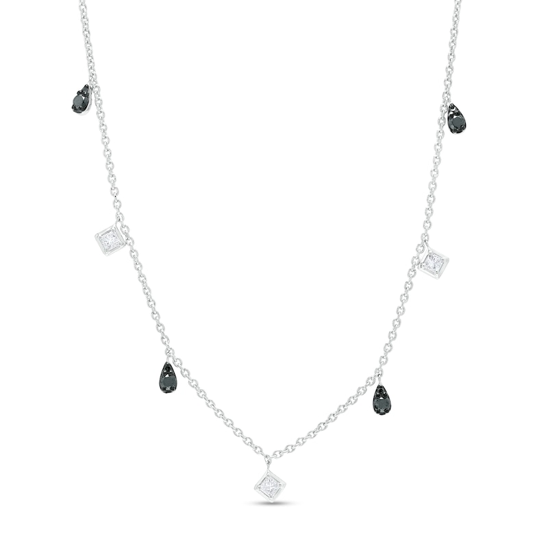 0.45 CT. T.W. Multi-Shaped Black and White Diamond Alternating Station Necklace in Sterling Silver|Peoples Jewellers