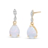 Thumbnail Image 0 of Pear-Shaped Lab-Created Opal and Diamond Accent Drop Earrings in 10K Gold