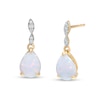 Thumbnail Image 1 of Pear-Shaped Lab-Created Opal and Diamond Accent Drop Earrings in 10K Gold