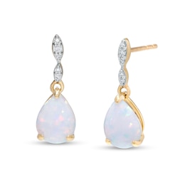 Pear-Shaped Lab-Created Opal and Diamond Accent Drop Earrings in 10K Gold