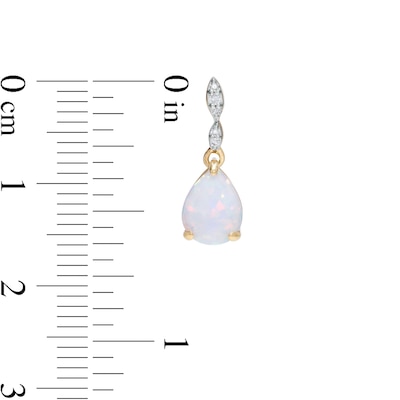 Pear-Shaped Lab-Created Opal and Diamond Accent Drop Earrings in 10K Gold