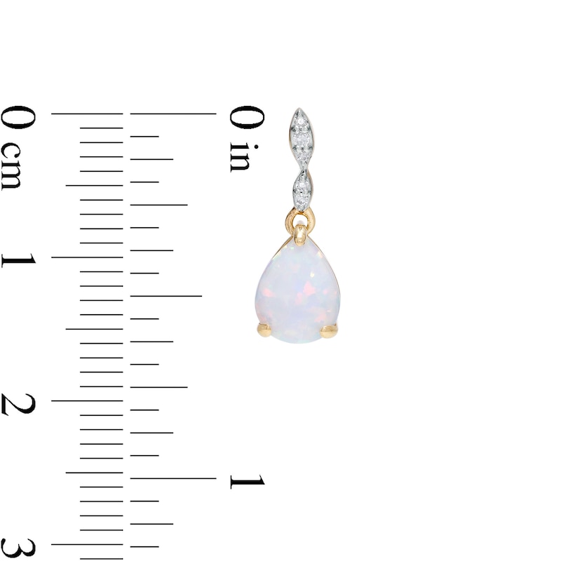 Main Image 3 of Pear-Shaped Lab-Created Opal and Diamond Accent Drop Earrings in 10K Gold