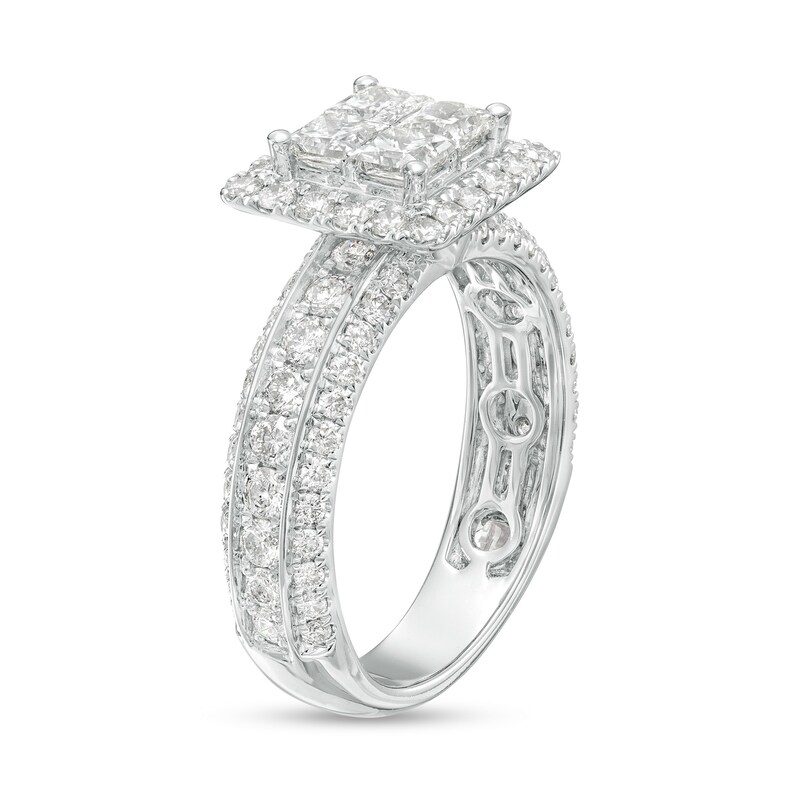 2.00 CT. T.W. Quad Princess-Cut Diamond Frame Triple Row Engagement Ring in 14K White Gold (I/I2)