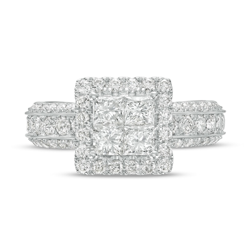 2.00 CT. T.W. Quad Princess-Cut Diamond Frame Triple Row Engagement Ring in 14K White Gold (I/I2)