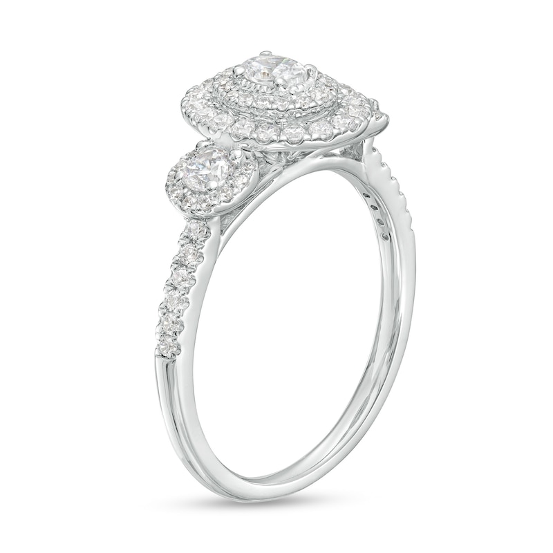 0.75 CT. T.W. Oval Diamond Past Present Future® Double Frame Engagement Ring in 14K White Gold (I/SI2)
