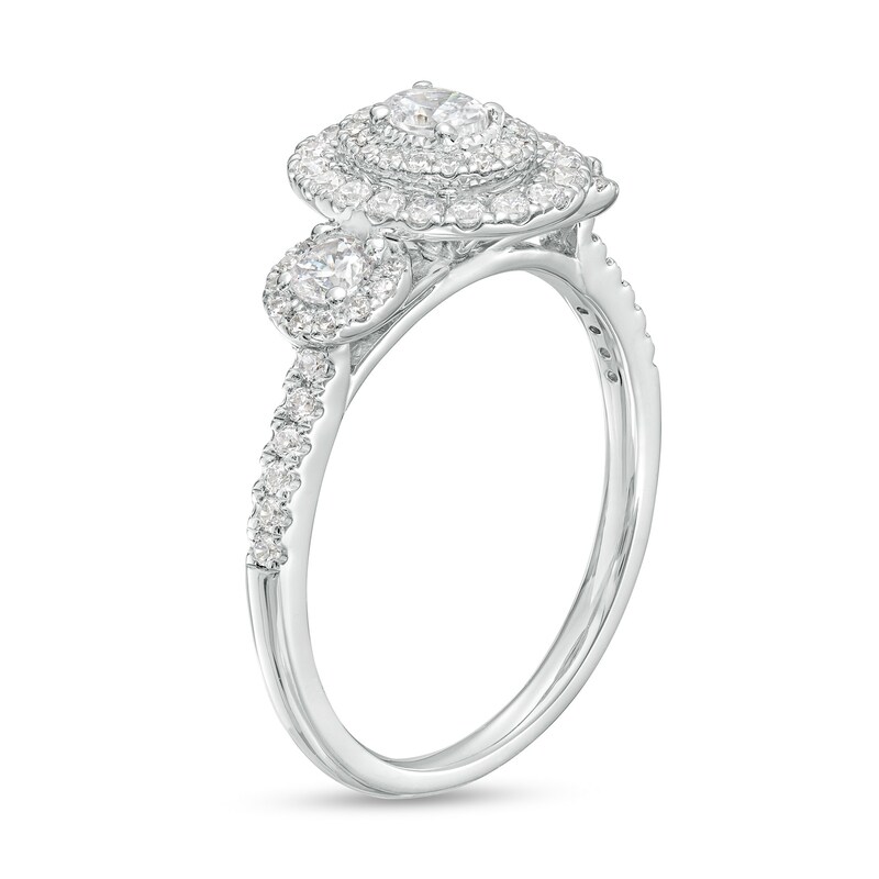 0.75 CT. T.W. Oval Diamond Past Present Future® Double Frame Engagement Ring in 14K White Gold (I/SI2)