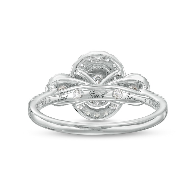 0.75 CT. T.W. Oval Diamond Past Present Future® Double Frame Engagement Ring in 14K White Gold (I/SI2)