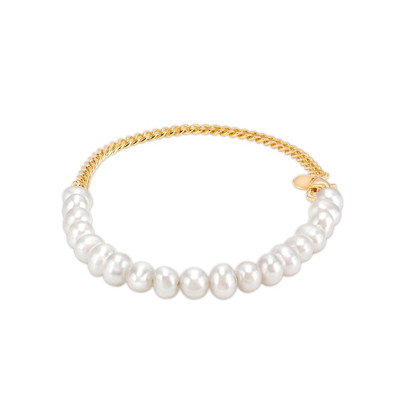 5.0-5.5mm Freshwater Cultured Pearl Line Bracelet in 10K Gold – 7.5"
