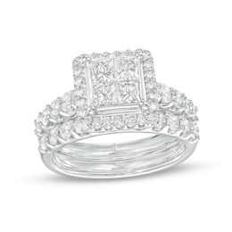 2.00 CT. T.W. Quad Princess-Cut Diamond Frame Bridal Set in 14K White Gold (I/I2)