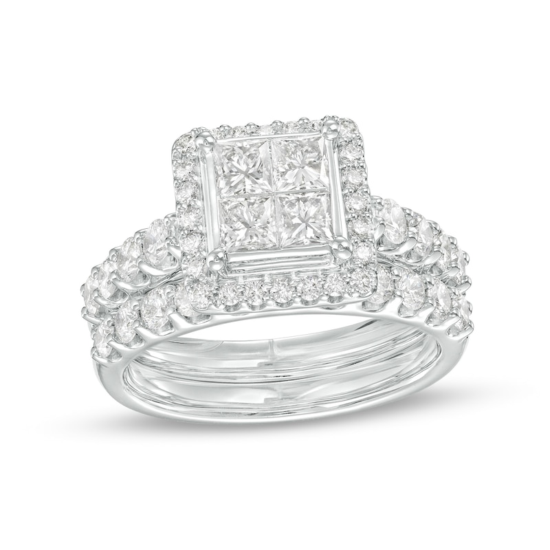 2.00 CT. T.W. Quad Princess-Cut Diamond Frame Bridal Set in 14K White Gold (I/I2)