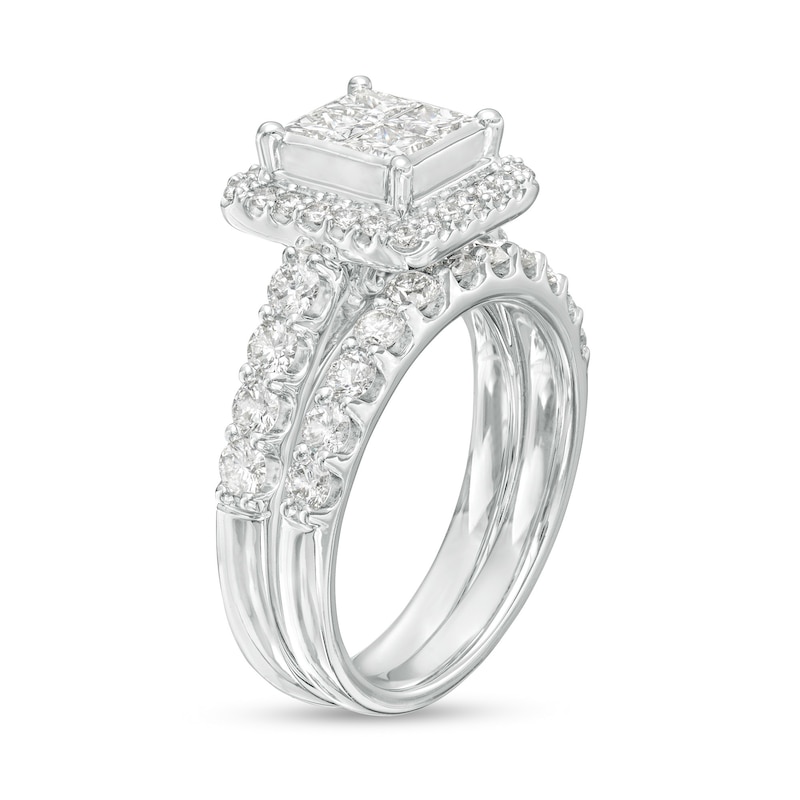 2.00 CT. T.W. Quad Princess-Cut Diamond Frame Bridal Set in 14K White Gold (I/I2)