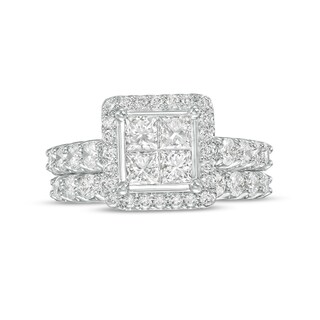 2.00 CT. T.W. Quad Princess-Cut Diamond Frame Bridal Set in 14K White Gold (I/I2)