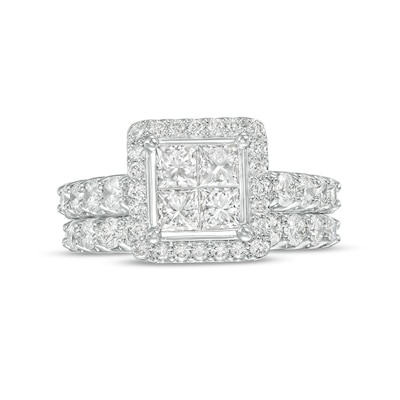 2.00 CT. T.W. Quad Princess-Cut Diamond Frame Bridal Set in 14K White Gold (I/I2)