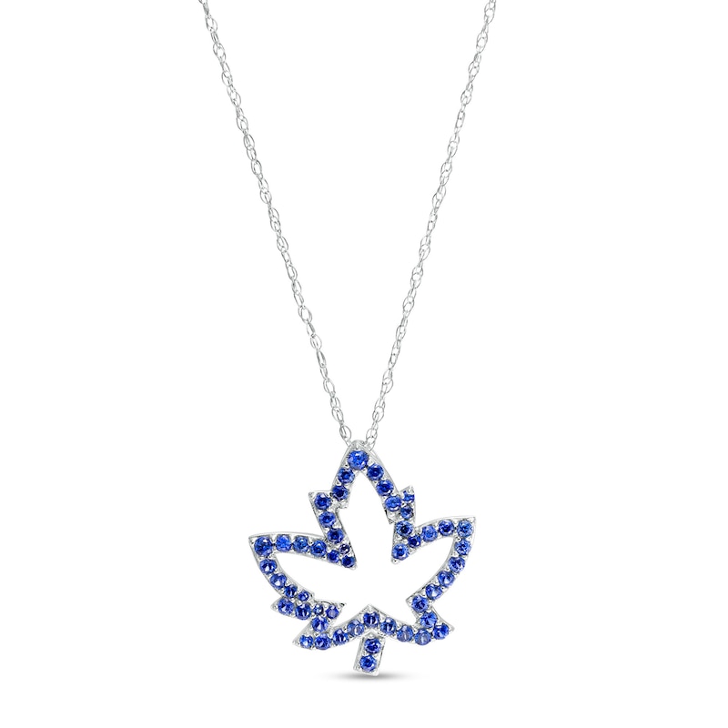 Blue Lab-Created Sapphire Maple Leaf Outline Pendant in 10K White Gold|Peoples Jewellers