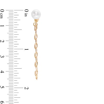 6.0-6.5mm Freshwater Cultured Pearl Paper Clip Chain Drop Earrings in 10K Gold