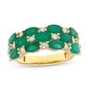 Thumbnail Image 0 of Sideways Oval Emerald and 0.23 CT. T.W. Diamond Triple Row Split Shank Ring in 10K Gold