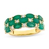 Thumbnail Image 0 of Sideways Oval Emerald and 0.23 CT. T.W. Diamond Triple Row Split Shank Ring in 10K Gold - Size 7