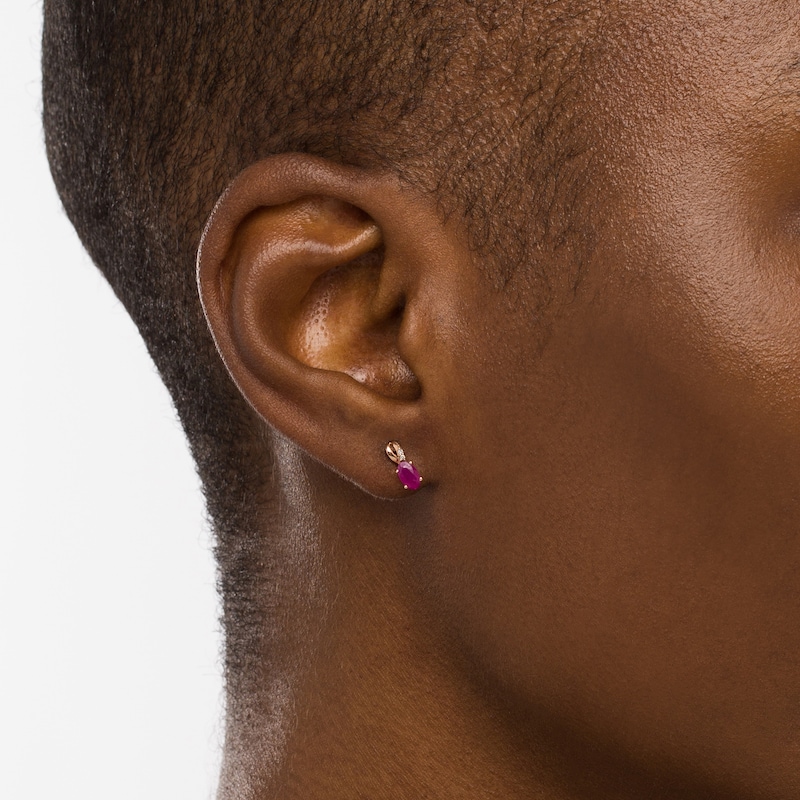 Main Image 2 of Oval Certified Ruby and Diamond Accent Stud Earrings in 10K Two-Tone Gold