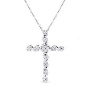 0.23 CT. T.W. Quad Diamond Cascading Cross Pendant in Sterling Silver