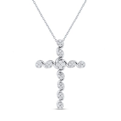 0.23 CT. T.W. Quad Diamond Cascading Cross Pendant in Sterling Silver