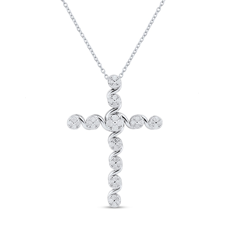 0.23 CT. T.W. Quad Diamond Cascading Cross Pendant in Sterling Silver