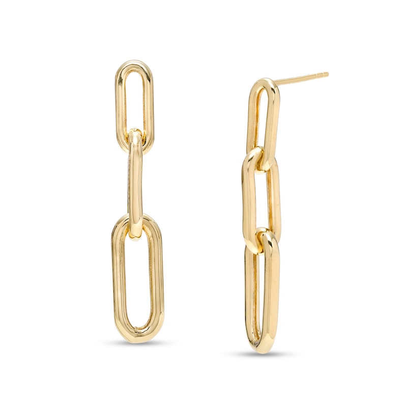 Graduated Paper Clip Chain Link Triple Drop Earrings in 10K Gold|Peoples Jewellers