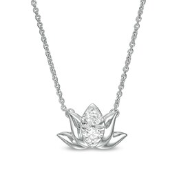 By Women for Women 0.15 CT. T.W. Multi-Diamond Lotus Flower Necklace in 10K White Gold