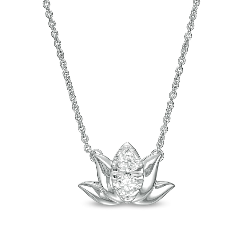 By Women for Women 0.15 CT. T.W. Multi-Diamond Lotus Flower Necklace in 10K White Gold