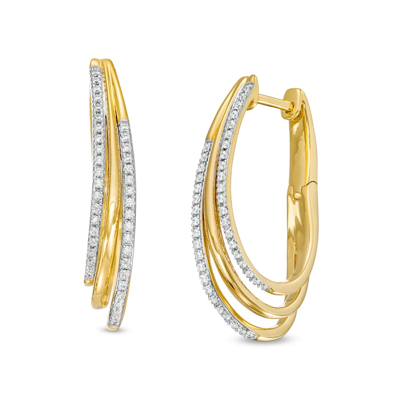 0.25 CT. T.W. Diamond Layered Hoop Earrings in 10K Gold|Peoples Jewellers