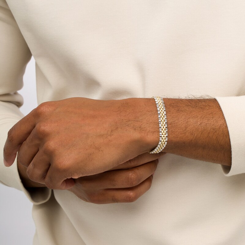 Main Image 2 of Men's 9.0mm Panther Link Chain Bracelet in 10K Two-Tone Gold – 8.5"