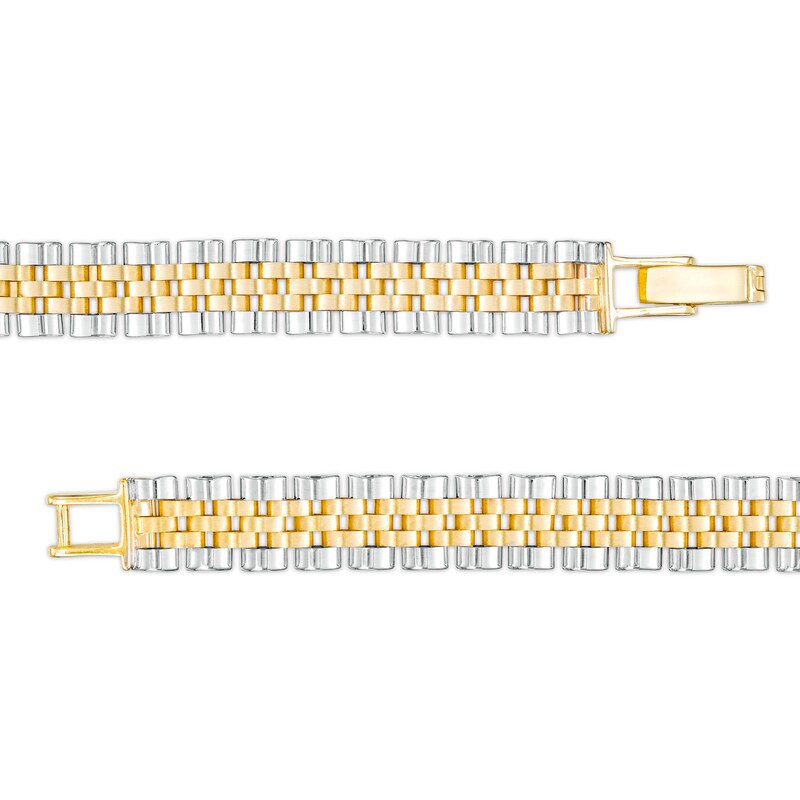 Main Image 3 of Men's 9.0mm Panther Link Chain Bracelet in 10K Two-Tone Gold – 8.5"