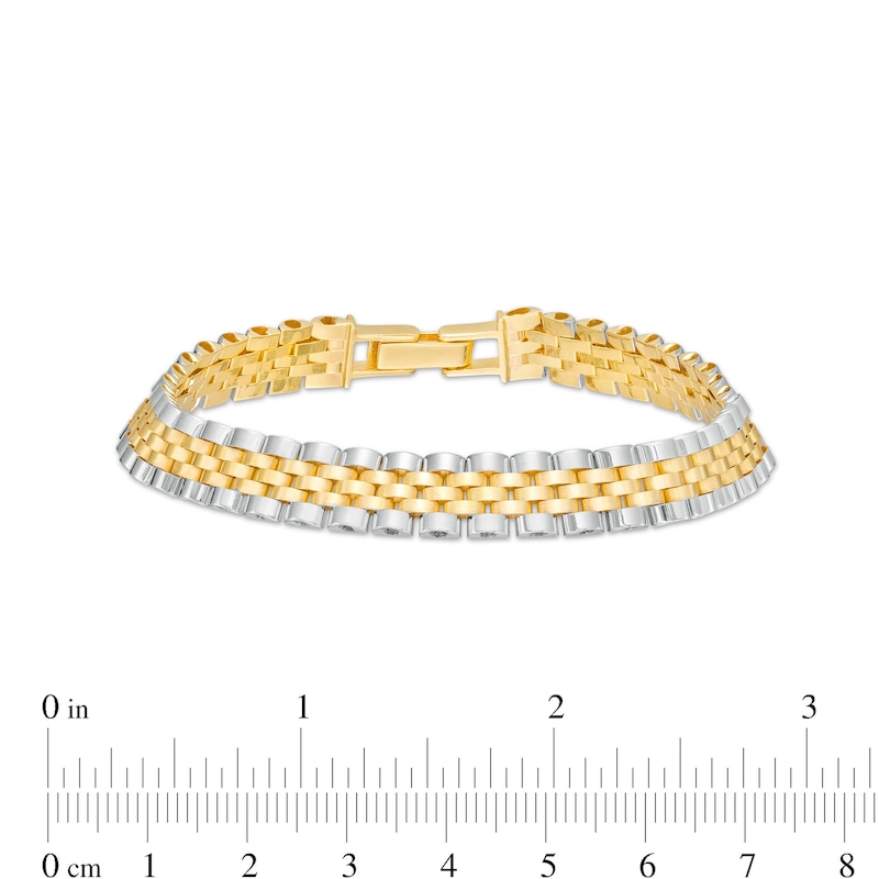 Main Image 4 of Men's 9.0mm Panther Link Chain Bracelet in 10K Two-Tone Gold – 8.5"