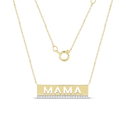 0.085 CT. T.W. Diamond Cut-Out &quot;MAMA&quot; Bar Necklace in 10K Gold