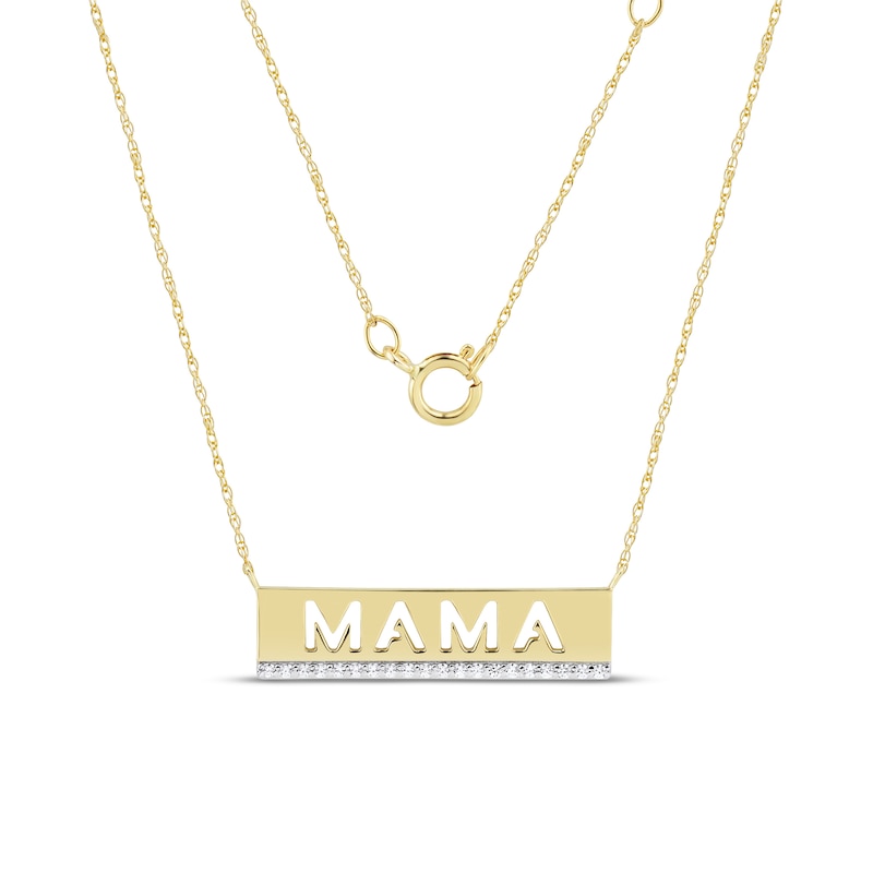 0.085 CT. T.W. Diamond Cut-Out "MAMA" Bar Necklace in 10K Gold