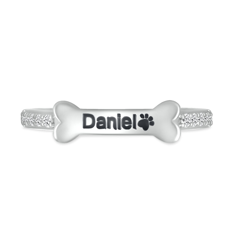 Main Image 2 of White Lab-Created Sapphire Sideways Engravable Dog Bone Ring in Sterling Silver (1 Line)