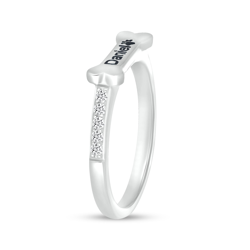Main Image 3 of White Lab-Created Sapphire Sideways Engravable Dog Bone Ring in Sterling Silver (1 Line)