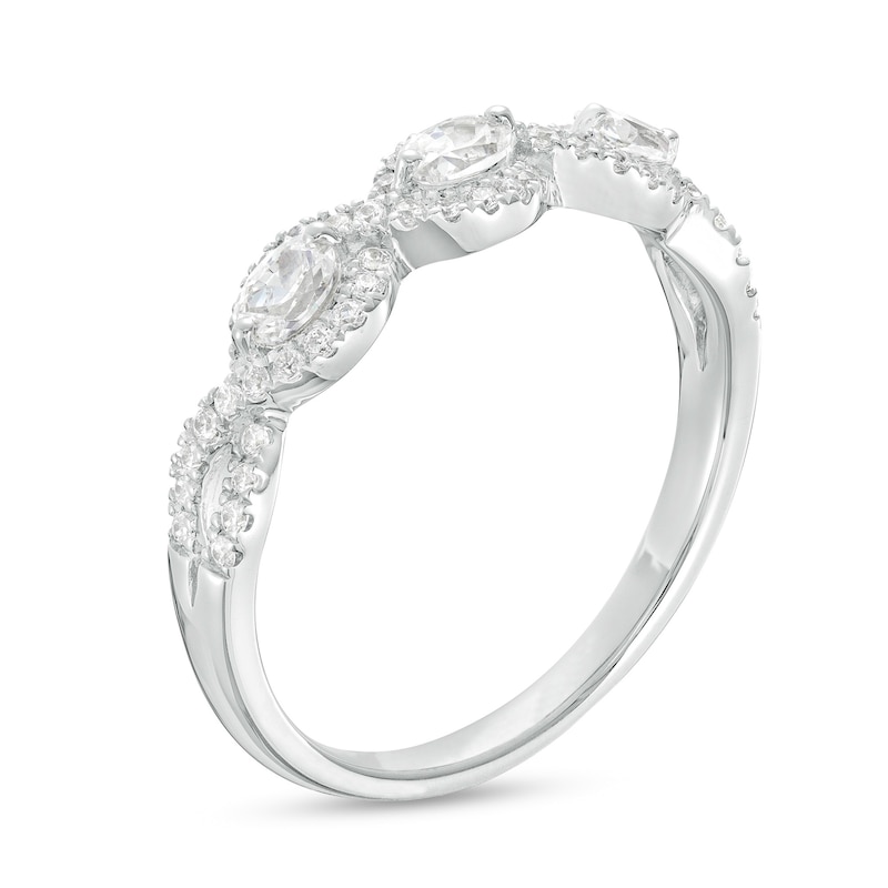 0.50 CT. T.W. Diamond Past Present Future® Frame Twist Shank Engagement Ring in 14K White Gold (I/SI2)