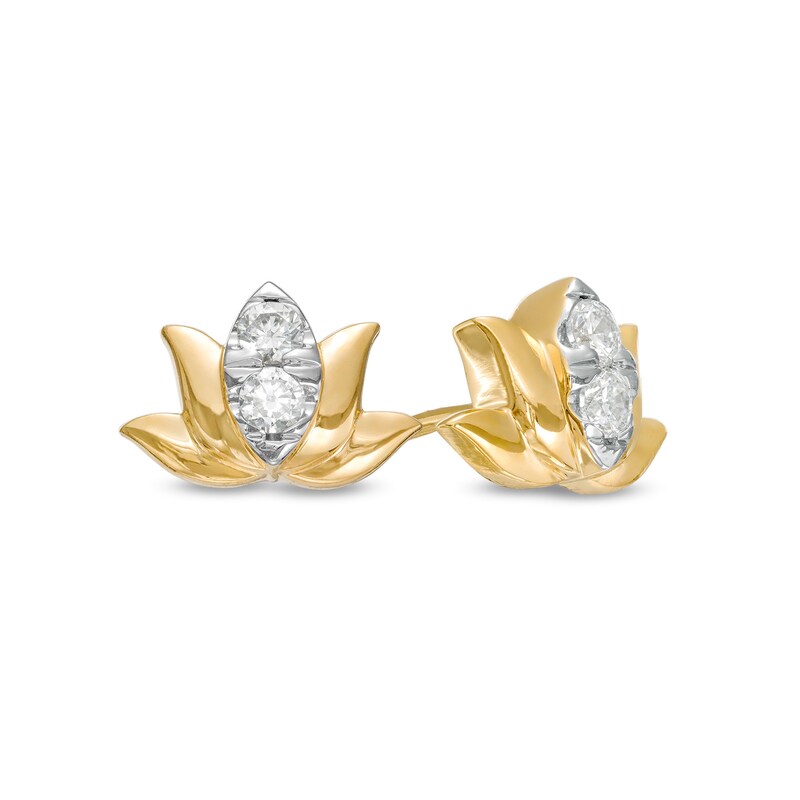 Main Image 1 of By Women for Women 0.20 CT. T.W. Diamond Lotus Flower Stud Earrings in 10K Gold