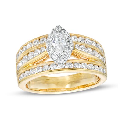 1.50 CT. T.W. Marquise Diamond Frame Multi-Row Engagement Ring in 14K Gold (I/I2)