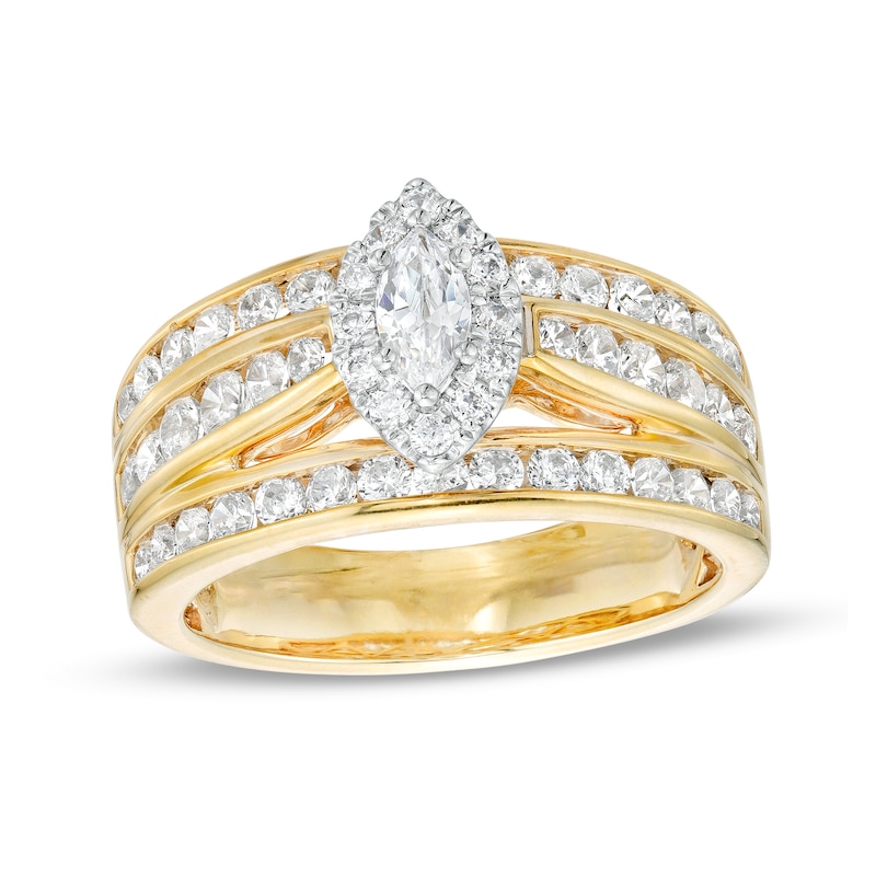 1.50 CT. T.W. Marquise Diamond Frame Multi-Row Engagement Ring in 14K Gold (I/I2)|Peoples Jewellers
