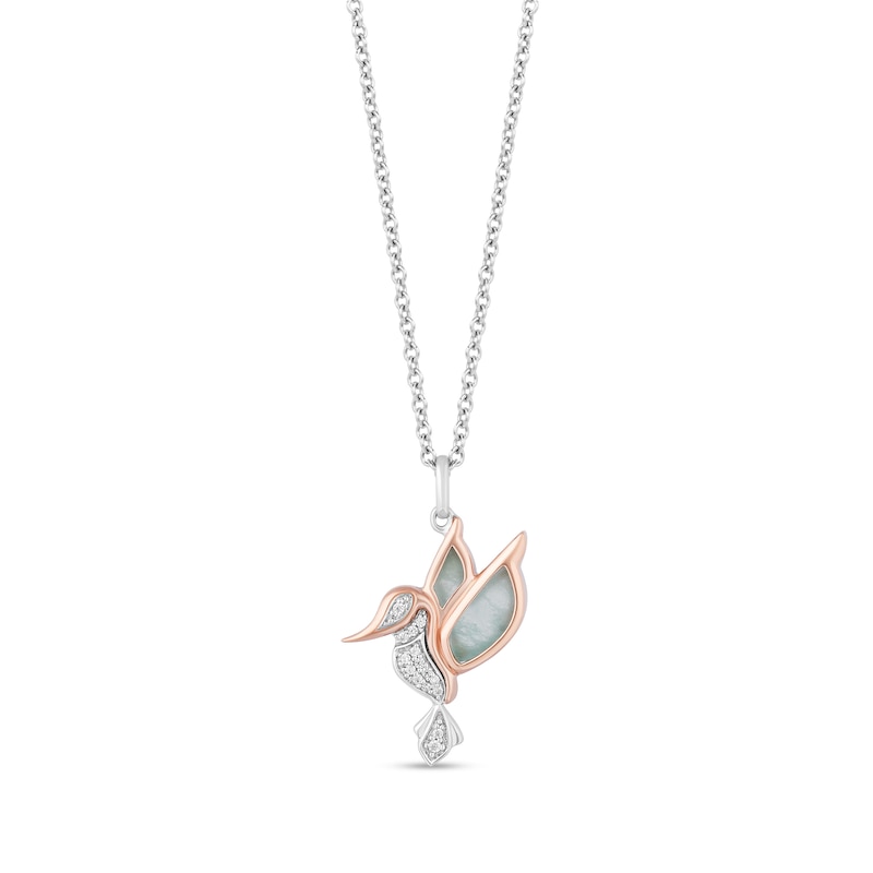 Enchanted Disney Pocahontas Amazonite and 0.04 CT. T.W. Diamond Hummingbird Pendant in Sterling Silver and 10K Rose Gold