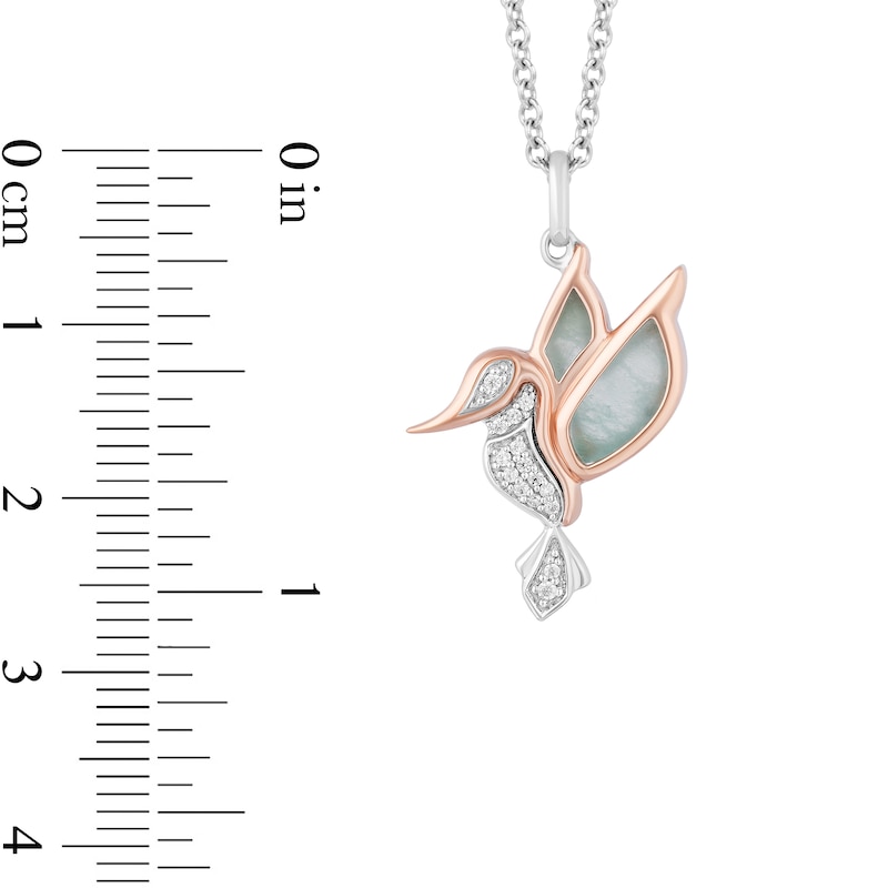 Main Image 3 of Enchanted Disney Pocahontas Amazonite and 0.04 CT. T.W. Diamond Hummingbird Pendant in Sterling Silver and 10K Rose Gold